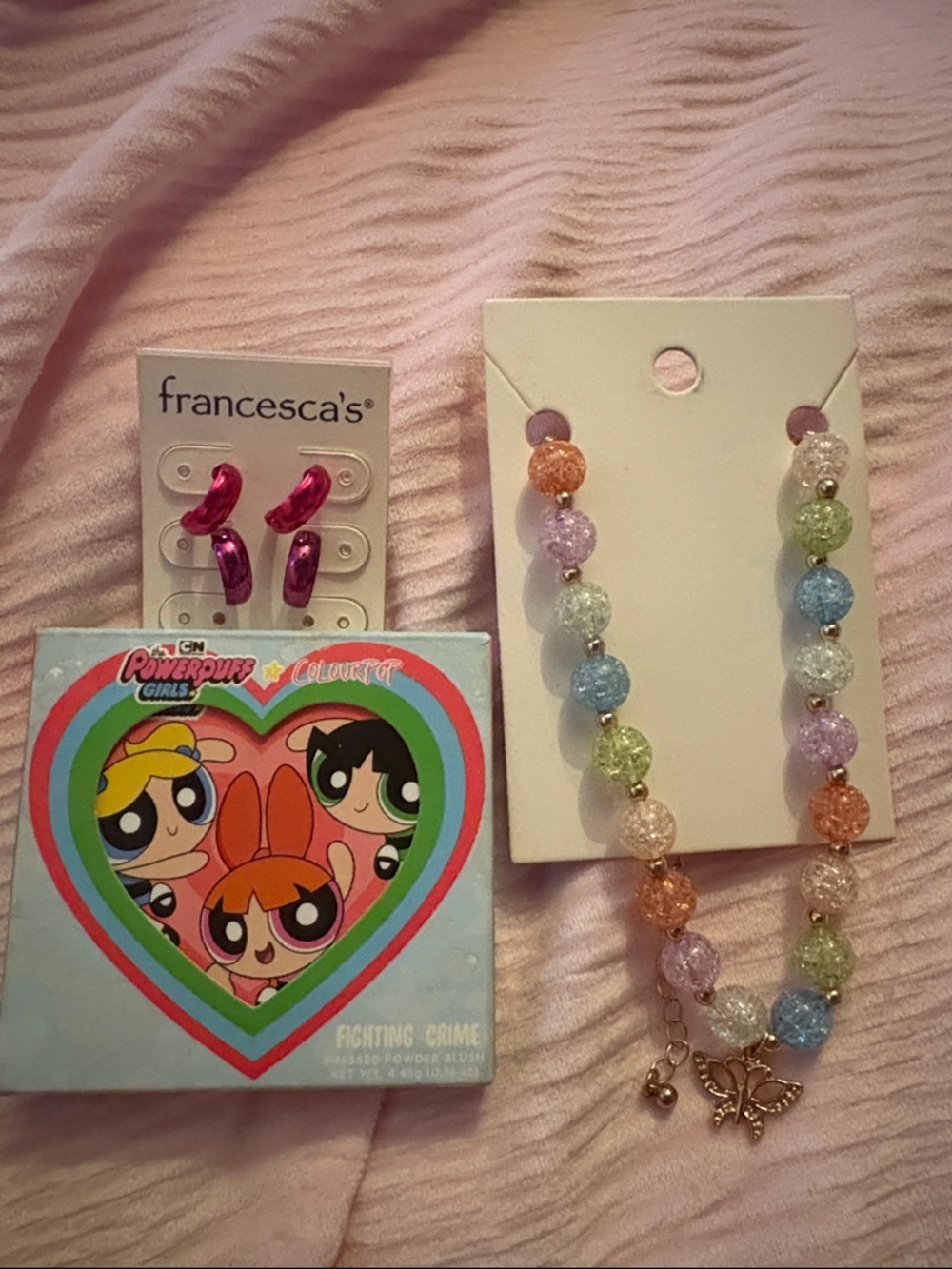 Girly Bundle! Hot Pink Hoop Earrings & Pastel Beaded Necklace + BLUSH bundle